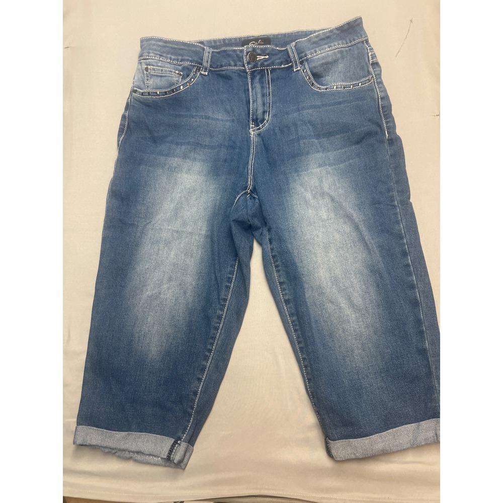 Earl Jean Womens 12 Blue Denim Capris Americana Star Embroidered Crop Jeans
